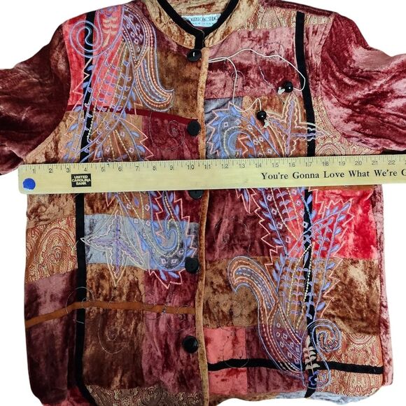 Brownstone Studio Brown Velvet Velour Patchwork Embroidered Blazer Jacket Sz. M - Picture 5 of 7